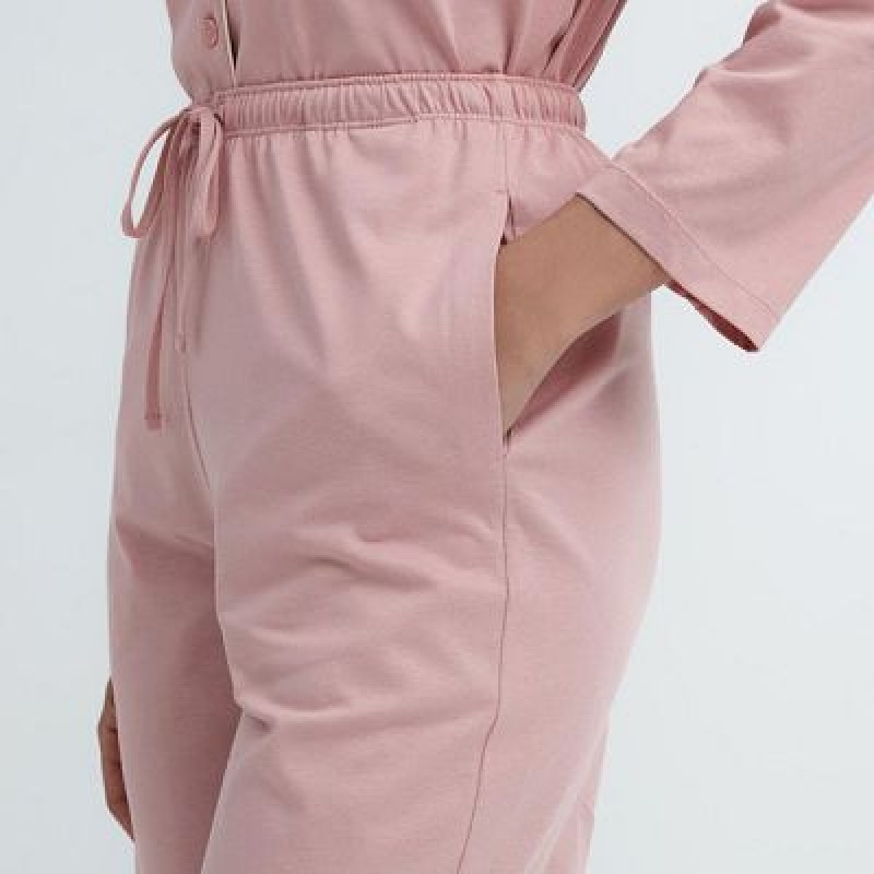 Pyjamas Uniqlo AIRism Cotton Long-Sleeve Femme Rose | 5668096