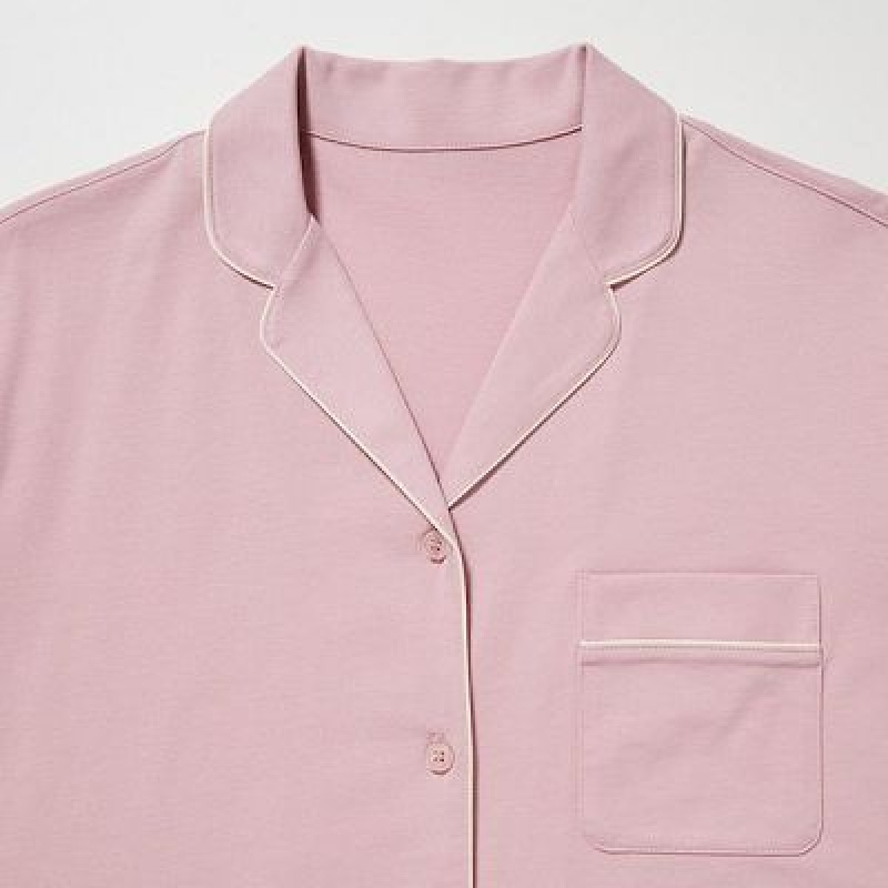 Pyjamas Uniqlo AIRism Cotton Long-Sleeve Femme Rose | 5668096