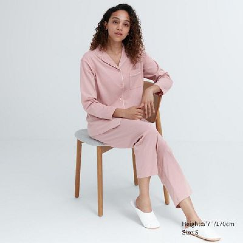 Pyjamas Uniqlo AIRism Cotton Long-Sleeve Femme Rose | 5668096