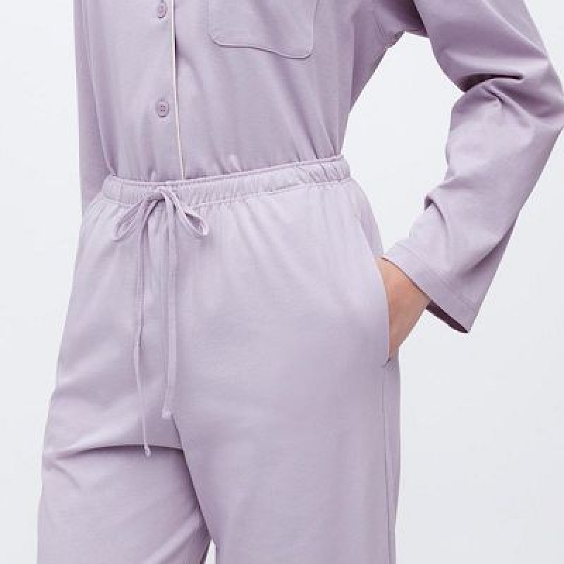 Pyjamas Uniqlo AIRism Cotton Long-Sleeve Femme Violette | 493656