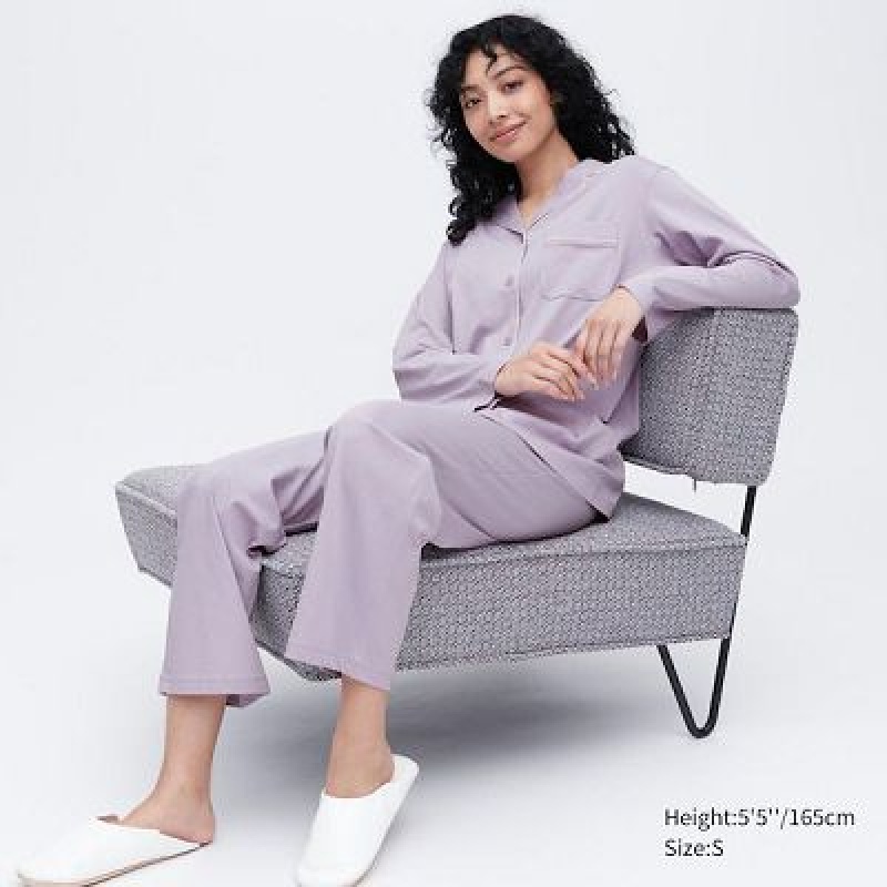 Pyjamas Uniqlo AIRism Cotton Long-Sleeve Femme Violette | 493656