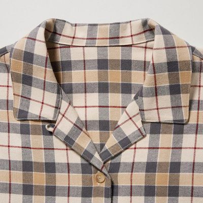 Pyjamas Uniqlo Flannel Long-Sleeve Femme Beige | 8180902