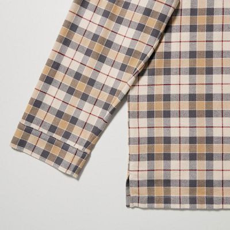 Pyjamas Uniqlo Flannel Long-Sleeve Femme Beige | 8180902