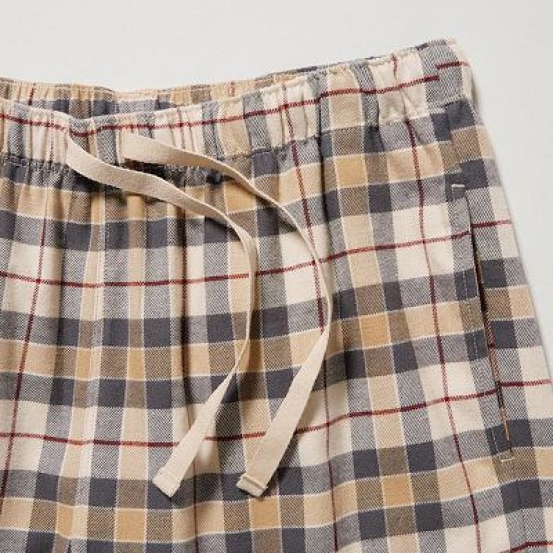 Pyjamas Uniqlo Flannel Long-Sleeve Femme Beige | 8180902