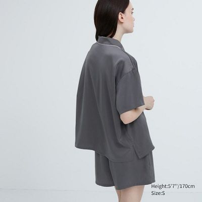Pyjamas Uniqlo Satin Short-Sleeves Femme Grise | 1822526