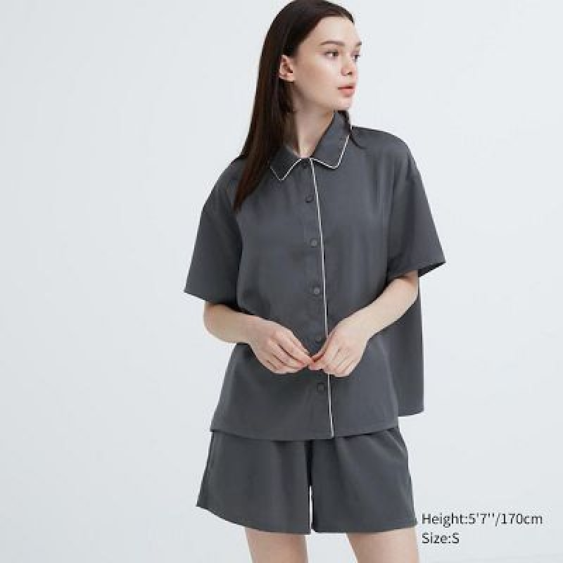 Pyjamas Uniqlo Satin Short-Sleeves Femme Grise | 1822526