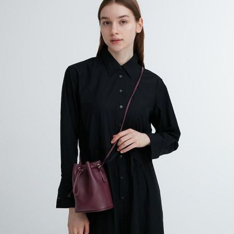 Sac Bandoulière Uniqlo Faux-Leather Drawstring Mini Femme Bordeaux | 1285199
