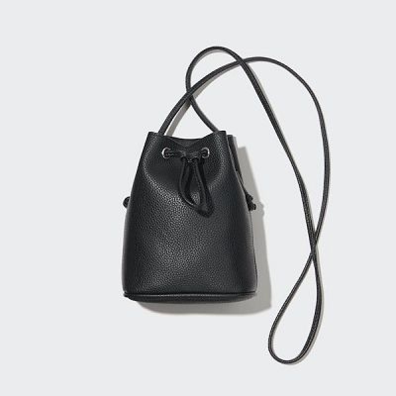 Sac Bandoulière Uniqlo Faux-Leather Drawstring Mini Femme Noir | 3905357
