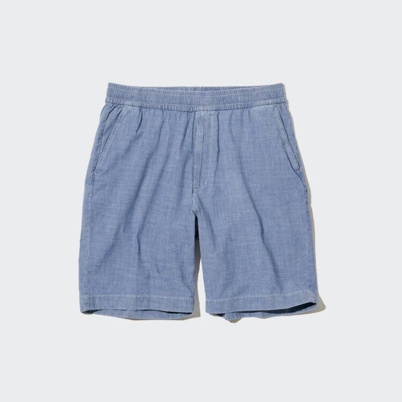Short Uniqlo Chambray Stretch Easy Homme Bleu | 2783487