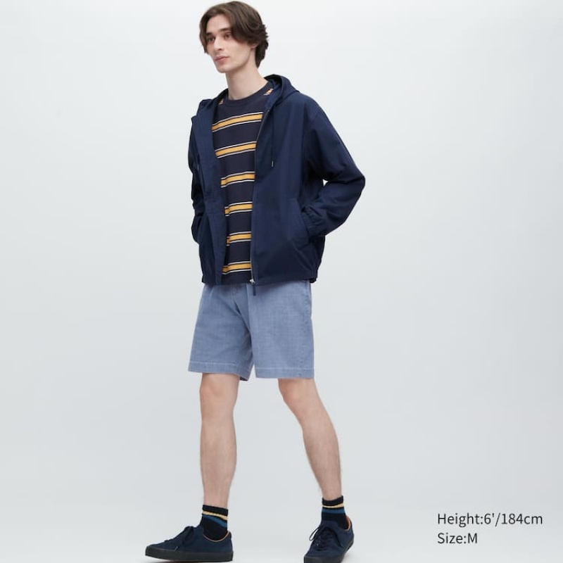 Short Uniqlo Chambray Stretch Easy Homme Bleu | 2783487