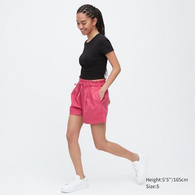 Short Uniqlo Cotton Linen Femme Rose | 5024306