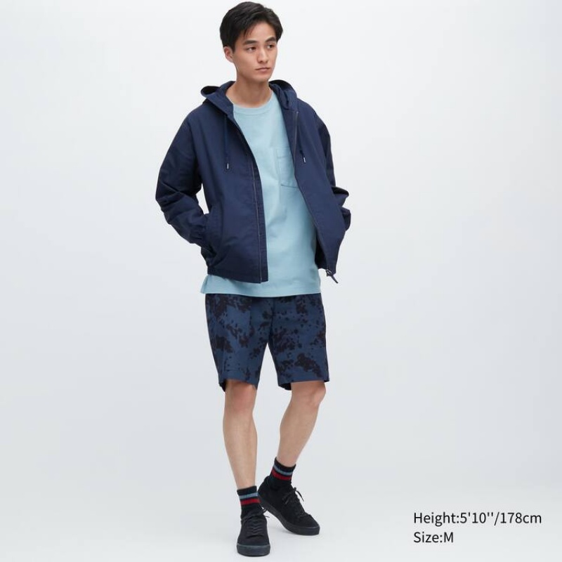 Short Uniqlo Dry Stretch Leaf Print Easy Homme Bleu Marine | 9835471