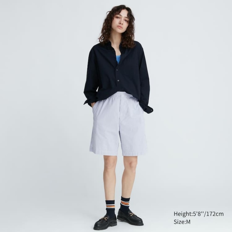 Short Uniqlo Dry Stretch Seersucker Easy Homme Bleu | 8297848