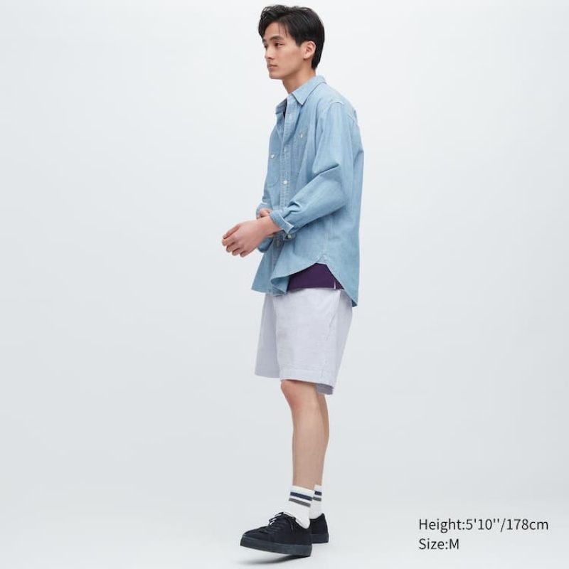 Short Uniqlo Dry Stretch Seersucker Easy Homme Bleu | 8297848