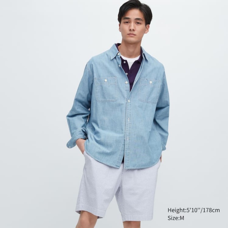 Short Uniqlo Dry Stretch Seersucker Easy Homme Bleu | 8297848