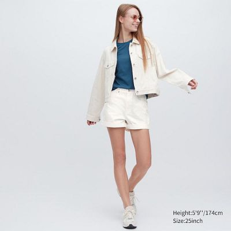 Short Uniqlo High-Rise Denim Femme Blanche | 5527804