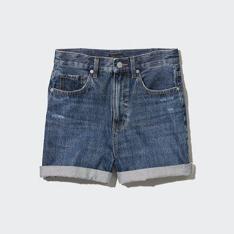 Short Uniqlo High-Rise Denim Femme Bleu | 9550851