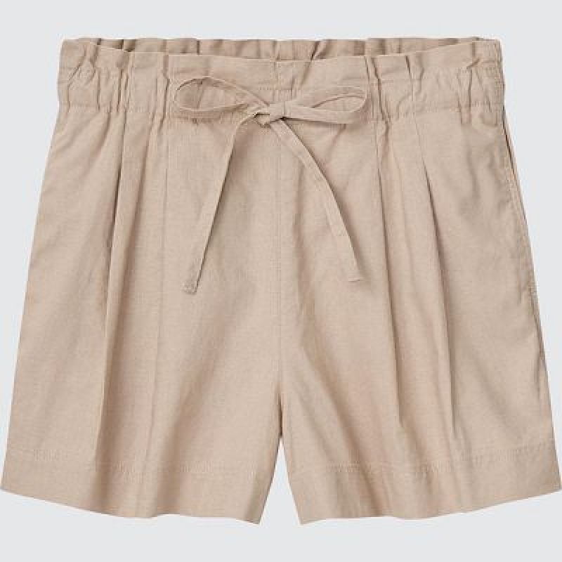 Short Uniqlo Linen-Cotton Femme Beige | 2978725