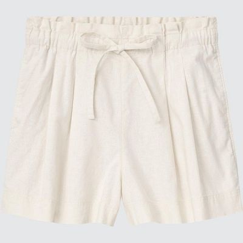 Short Uniqlo Linen-Cotton Femme Blanche | 1984745