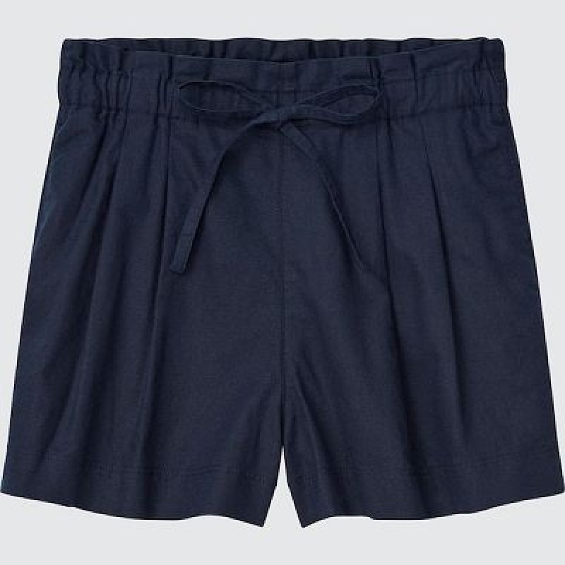 Short Uniqlo Linen-Cotton Femme Bleu Marine | 2366512