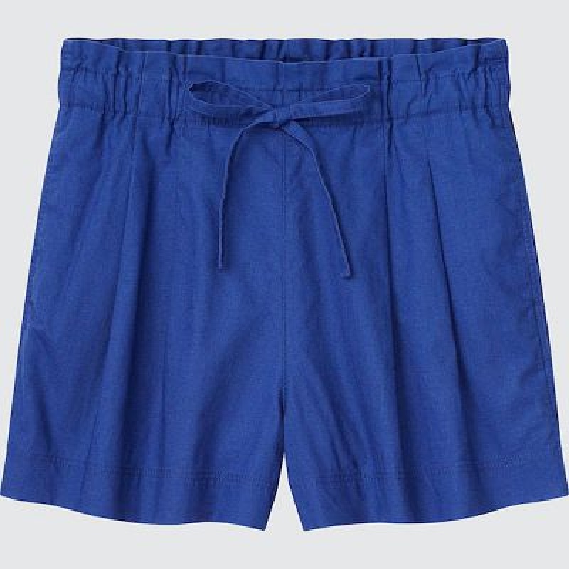 Short Uniqlo Linen-Cotton Femme Bleu | 1960561