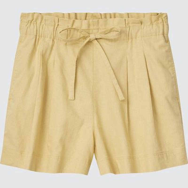 Short Uniqlo Linen-Cotton Femme Jaune | 7960408