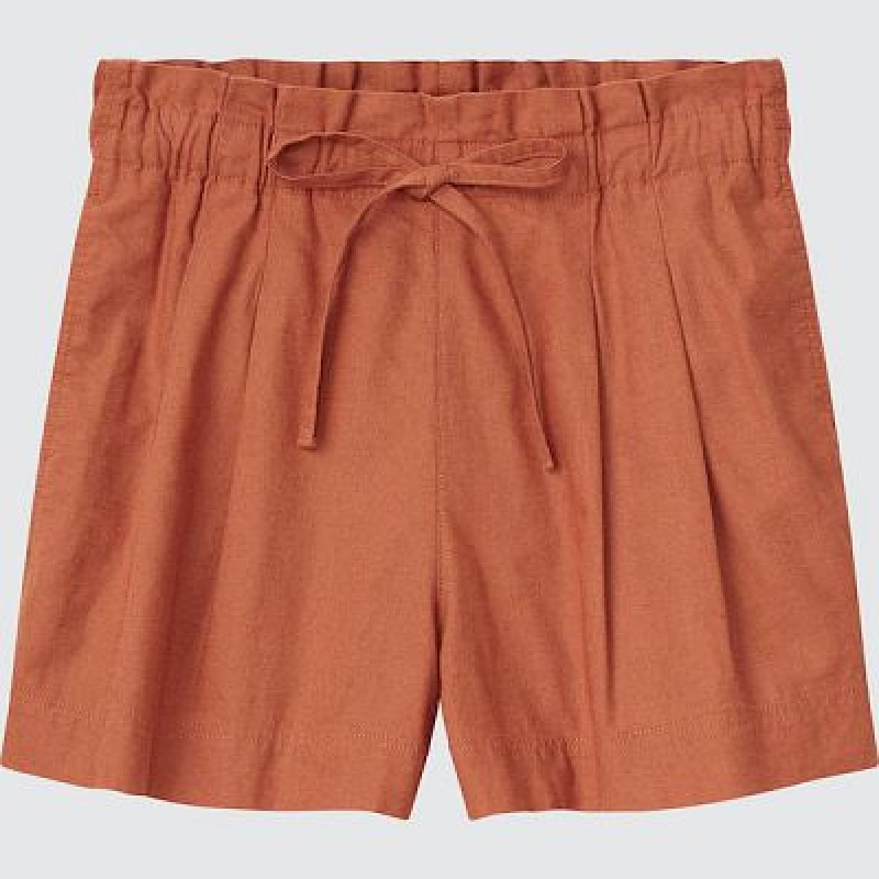 Short Uniqlo Linen-Cotton Femme Orange | 7411586