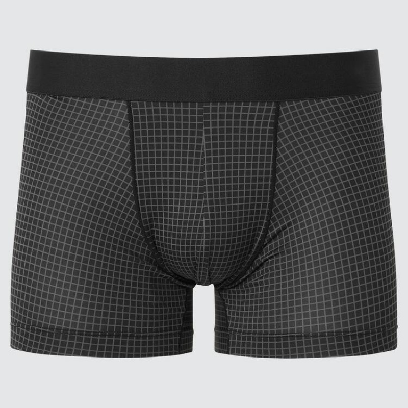 Sous Vêtement Uniqlo Airism Low Rise Checked Boxers Homme Noir | 3133210
