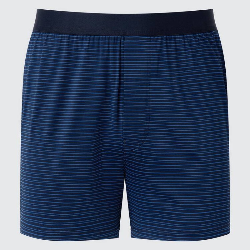 Sous Vêtement Uniqlo Airism Striped Loose Fit Boxers Homme Bleu | 3527281