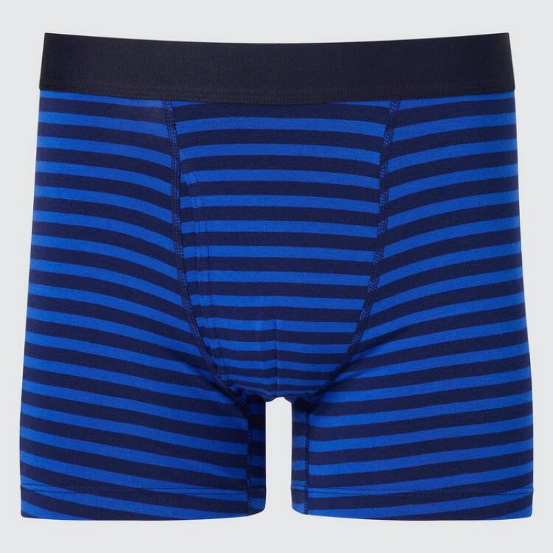 Sous Vêtement Uniqlo Cotton Striped Boxer Homme Bleu | 8234239