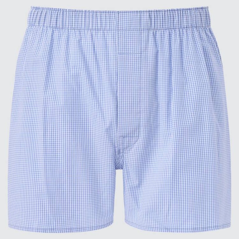 Sous Vêtement Uniqlo Woven Checked Boxer Homme Bleu | 1950912