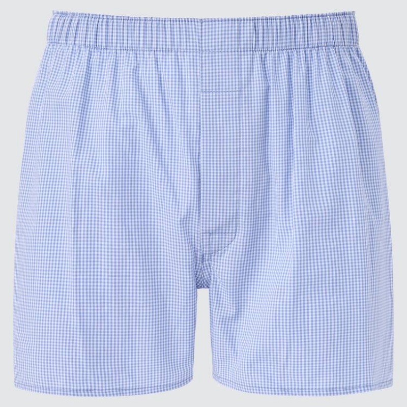 Sous Vêtement Uniqlo Woven Checked Boxer Homme Bleu | 9813817