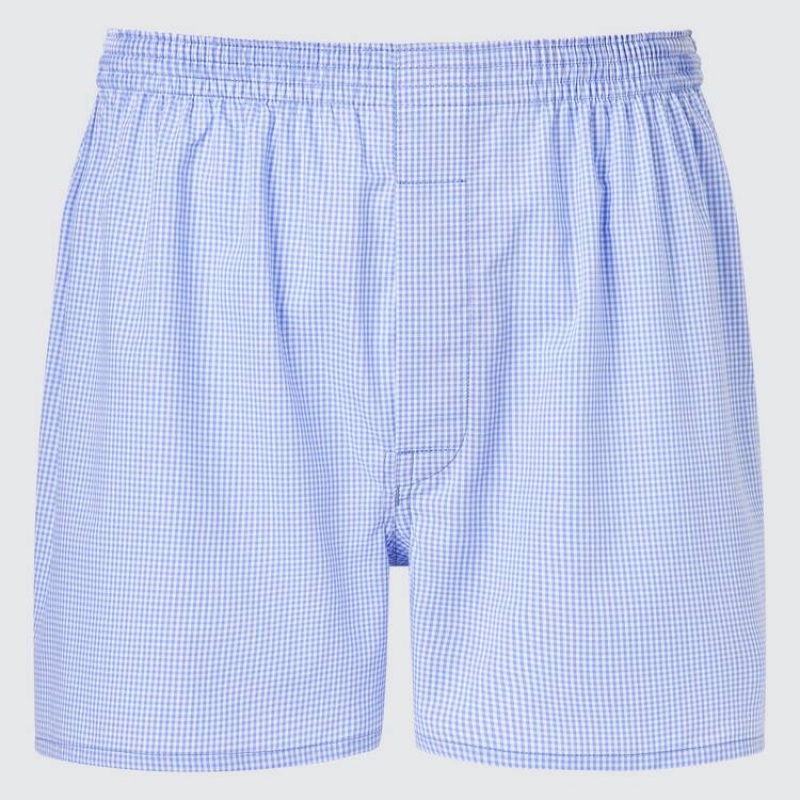 Sous Vêtement Uniqlo Woven Checked Boxer Homme Bleu | 6433502