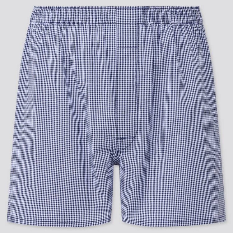 Sous Vêtement Uniqlo Woven Checked Boxer Homme Bleu Marine | 2878813