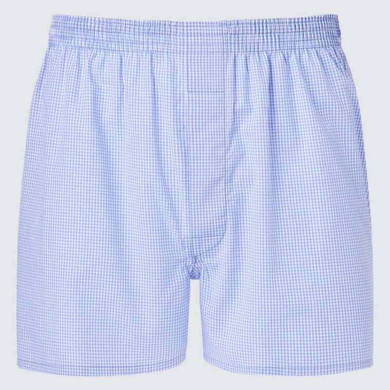 Sous Vêtement Uniqlo Woven Gingham Checked Boxer Homme Bleu | 3546442