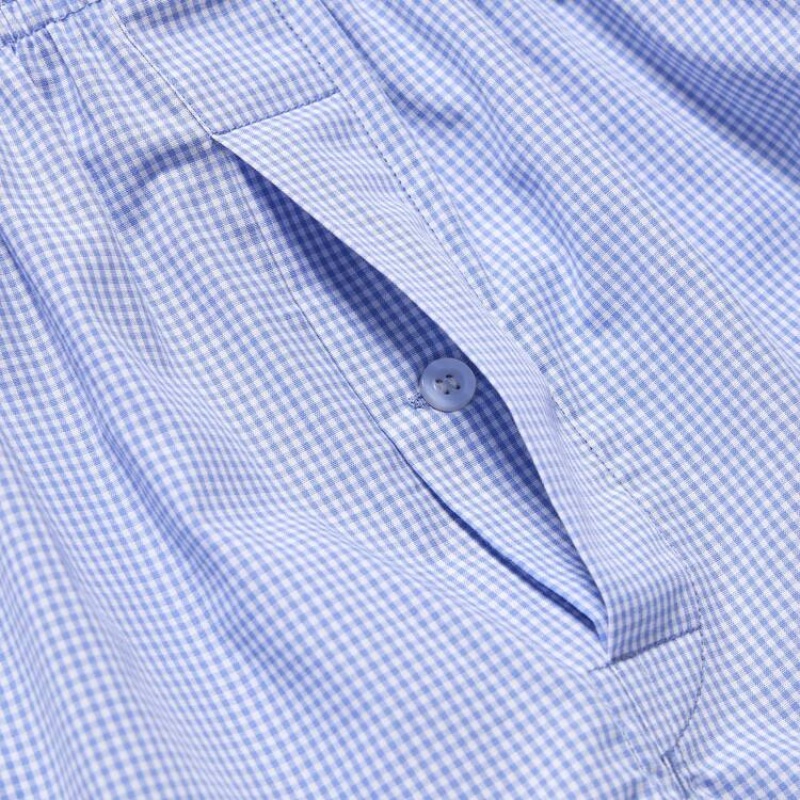 Sous Vêtement Uniqlo Woven Gingham Checked Boxer Homme Bleu | 3546442