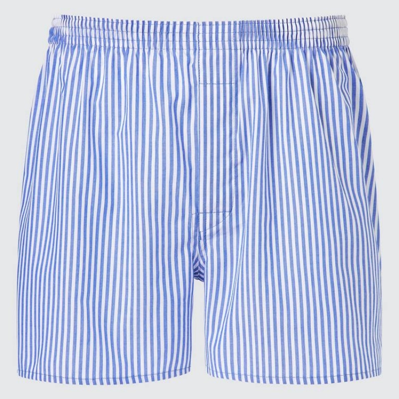 Sous Vêtement Uniqlo Woven Striped Boxer Homme Bleu | 9674126