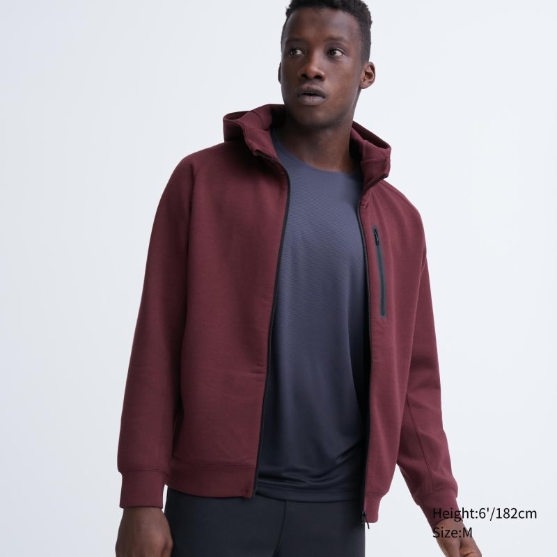 Sweat a Capuche Uniqlo Dry Stretch Sweat Long-sleeve Full-zip Homme Bordeaux | 8119061