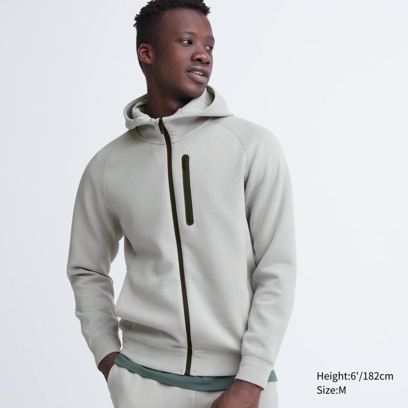 Sweat a Capuche Uniqlo Dry Stretch Sweat Long-sleeve Full-zip Homme Grise | 124796