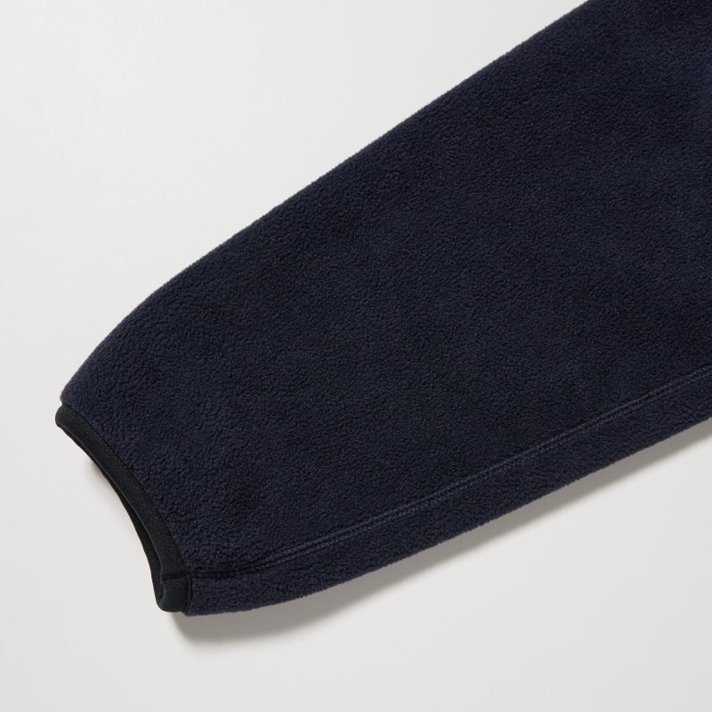 Sweat a Capuche Uniqlo Fleece Button Up Long Sleeve Pullover Homme Bleu Marine | 6778691