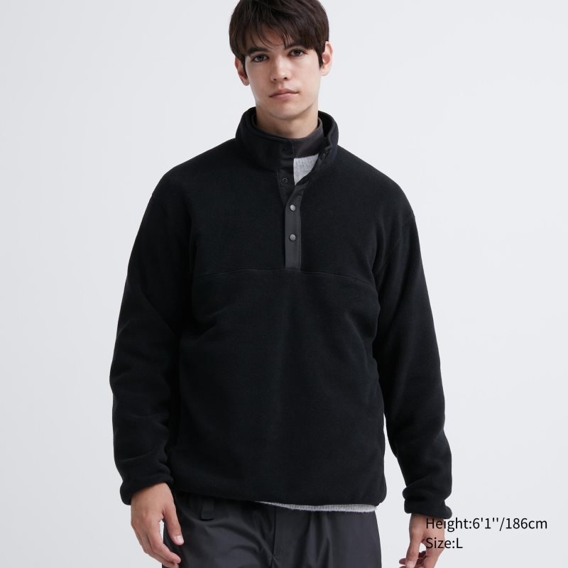 Sweat a Capuche Uniqlo Fleece Button Up Long Sleeve Pullover Homme Noir | 9539712