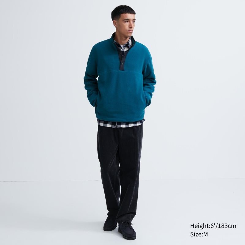 Sweat a Capuche Uniqlo Fleece Button Up Long Sleeve Pullover Homme Bleu | 5036477
