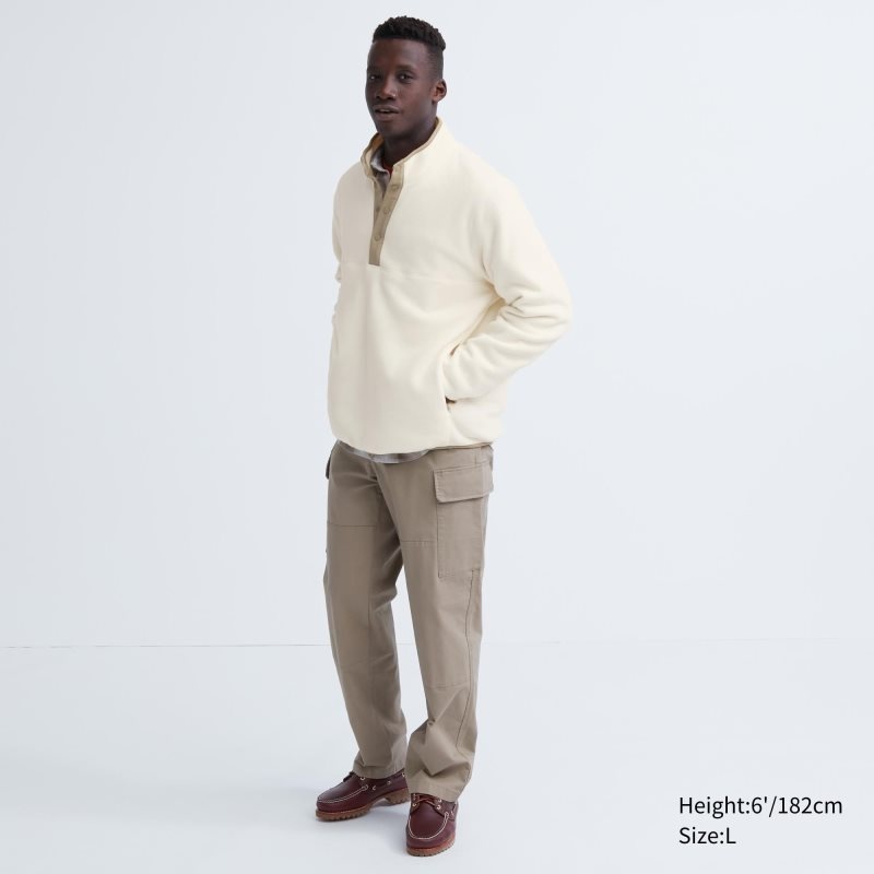 Sweat a Capuche Uniqlo Fleece Button Up Long Sleeve Pullover Homme Blanche | 9915845