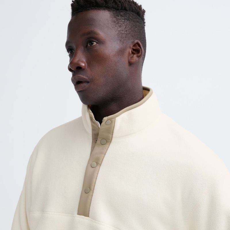Sweat a Capuche Uniqlo Fleece Button Up Long Sleeve Pullover Homme Blanche | 9915845
