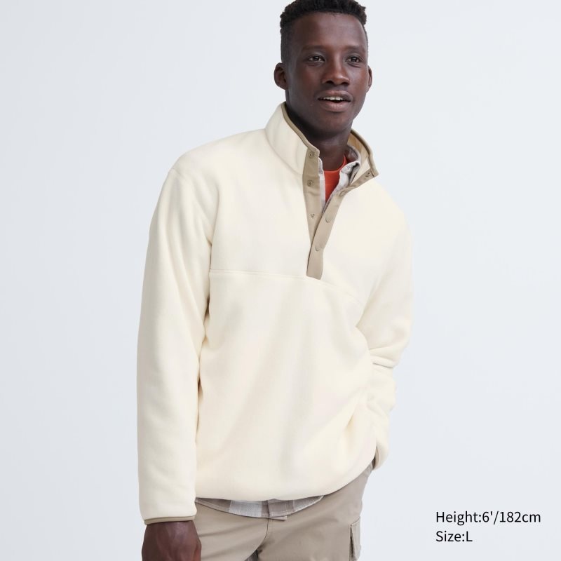 Sweat a Capuche Uniqlo Fleece Button Up Long Sleeve Pullover Homme Blanche | 9915845