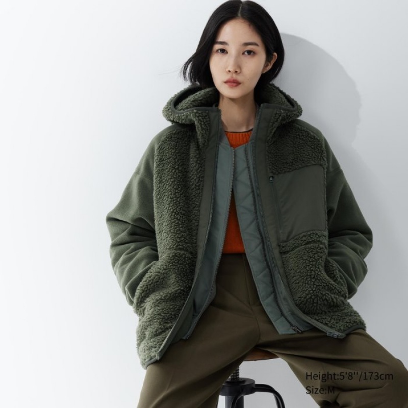 Sweat a Capuche Uniqlo Fleece Full-Zip Long-Sleeve Femme Vert | 6580937