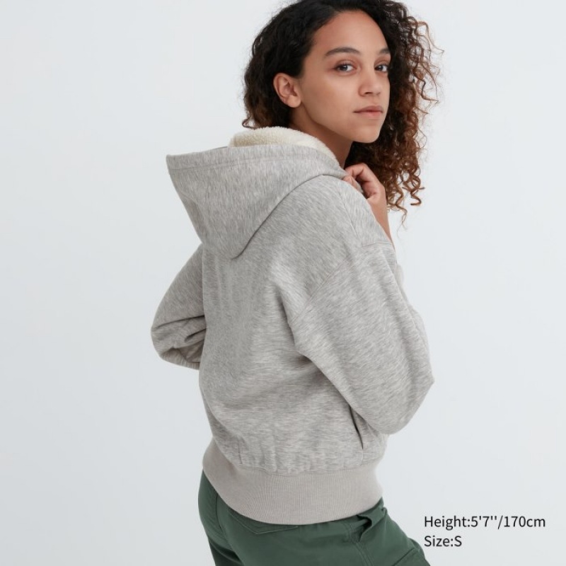Sweat a Capuche Uniqlo HEATTECH Pile-Lined Sweat Full-Zip Femme Grise | 1223704