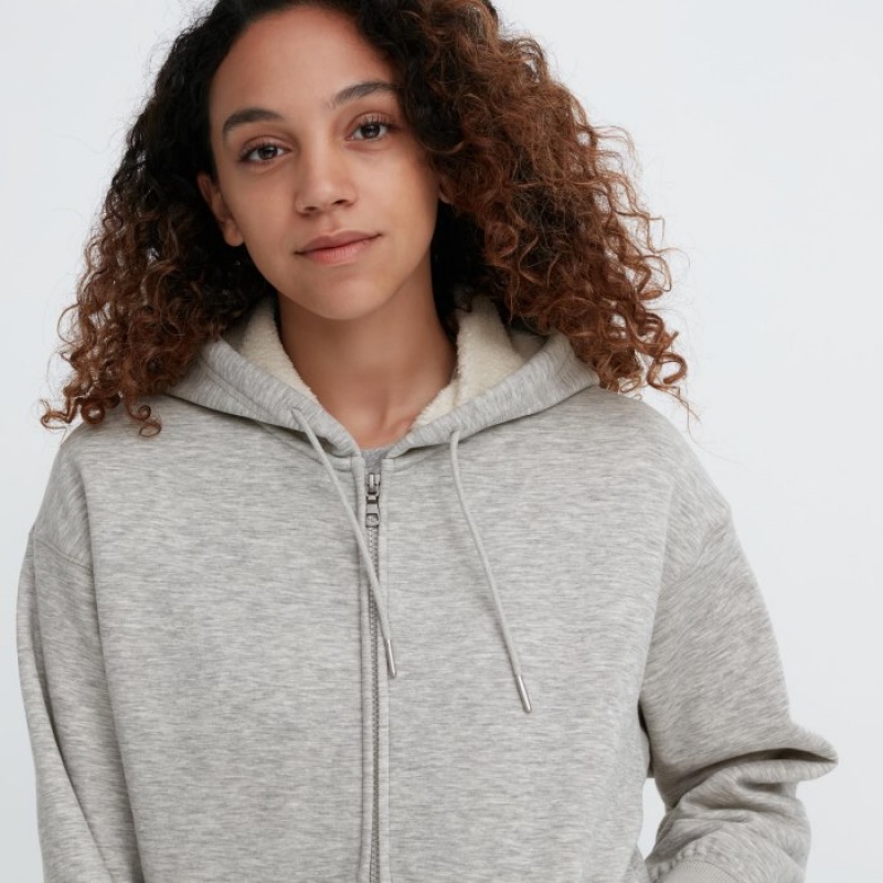 Sweat a Capuche Uniqlo HEATTECH Pile-Lined Sweat Full-Zip Femme Grise | 1223704