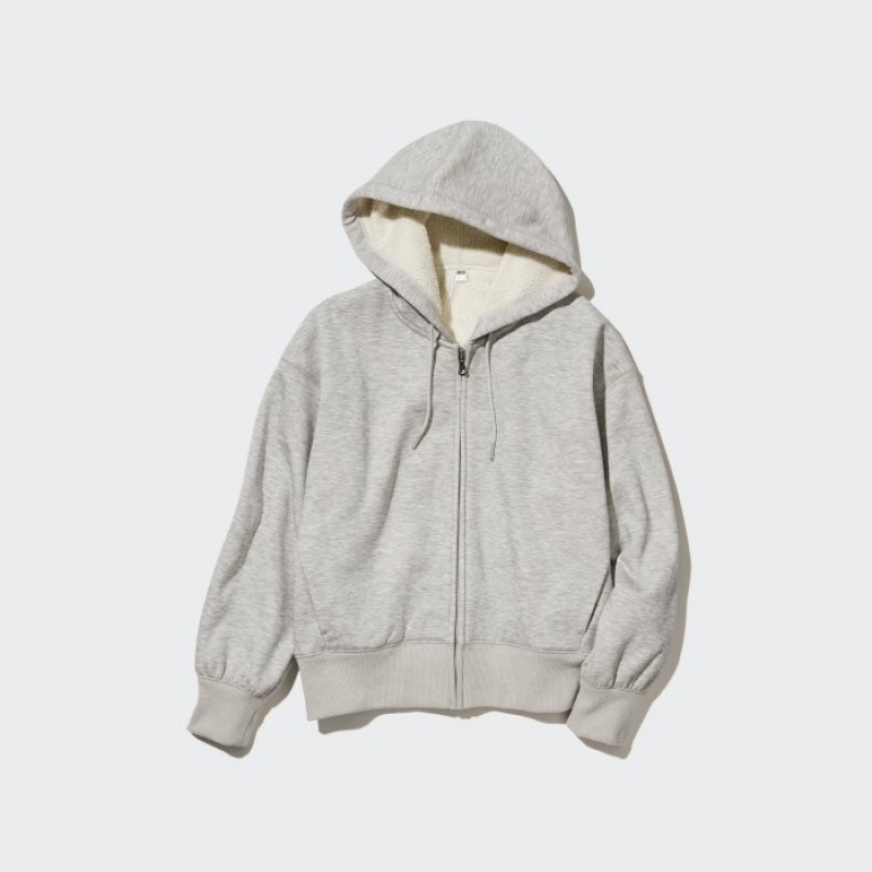 Sweat a Capuche Uniqlo HEATTECH Pile-Lined Sweat Full-Zip Femme Grise | 1223704