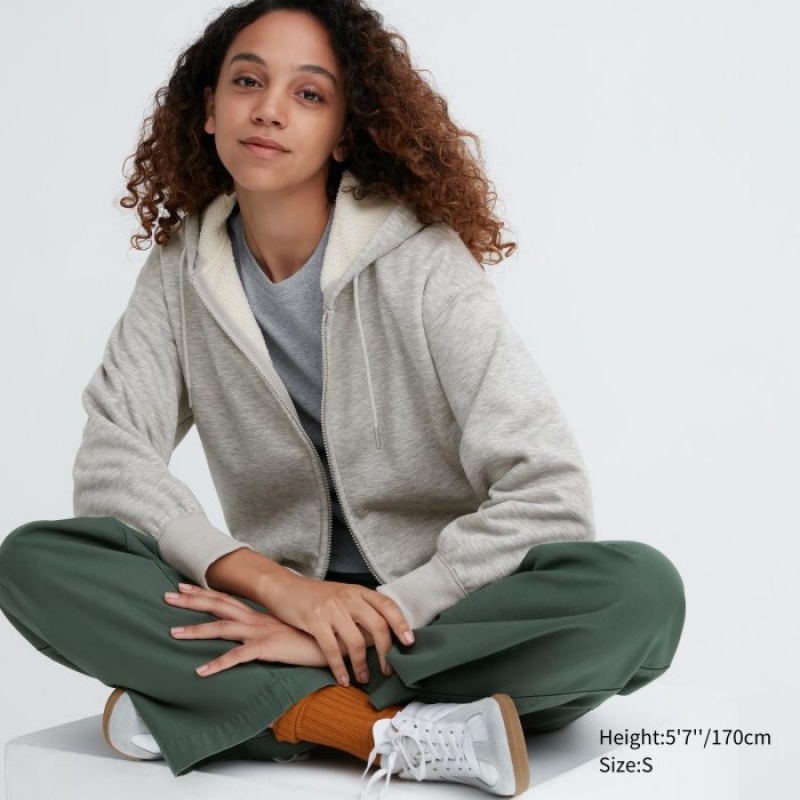Sweat a Capuche Uniqlo HEATTECH Pile-Lined Sweat Full-Zip Femme Grise | 1223704